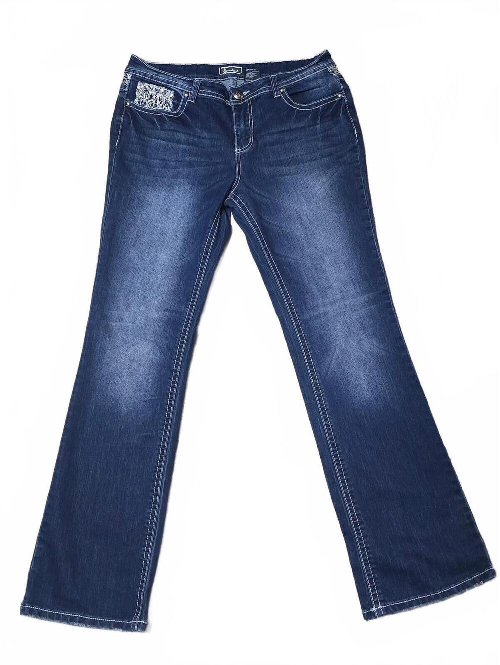 Soundgirl Embellished Sequined Back Pocket Dark Wash Bootcut Jeans Women's 15